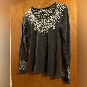 PrAna Sz S Long Sleeve Shirt Heathered dark blue white lace print